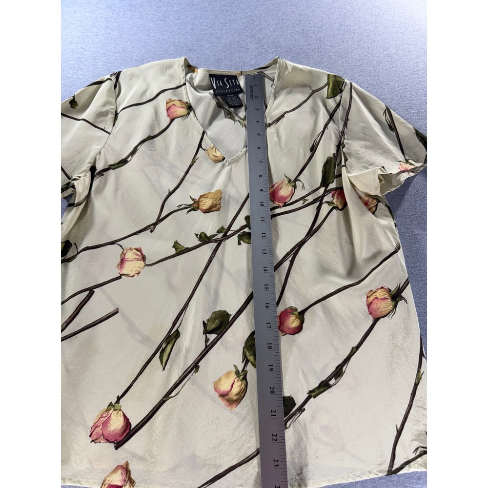 Via Seta Collection Silk 2 Piece Set Cardigan Blouse Sage Green Floral 12 14 - Picture 11 of 12